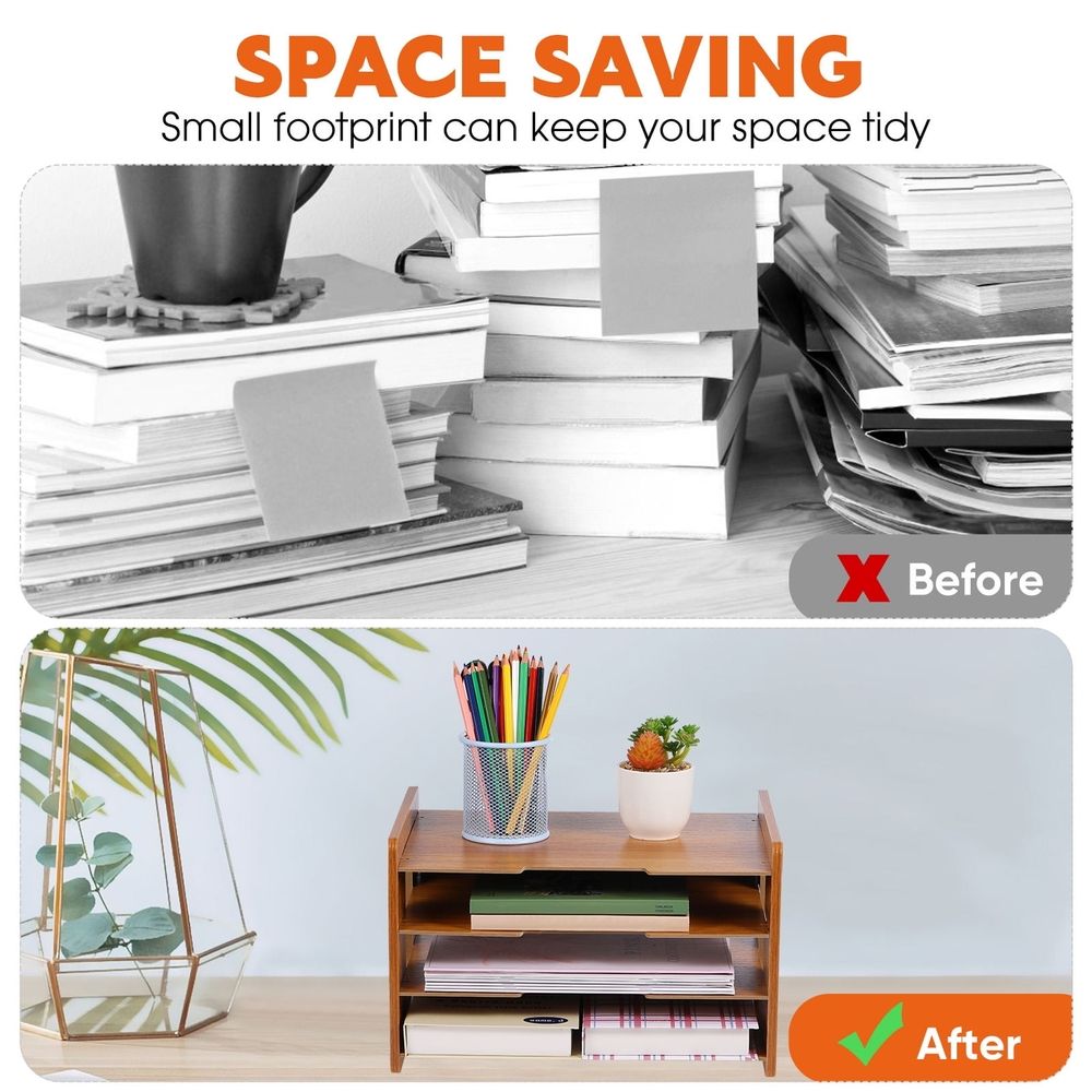 1Set File Organizer Wood Desk Modern Design for Office Home Workspace 35.4x9.8x8.7in