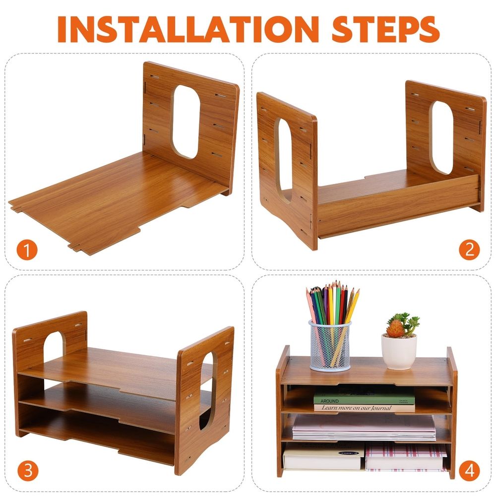 1Set File Organizer Wood Desk Modern Design for Office Home Workspace 35.4x9.8x8.7in