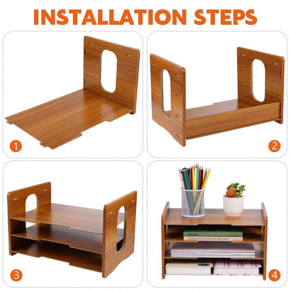 1Set File Organizer Wood Desk Modern Design for Office Home Workspace 35.4x9.8x8.7in