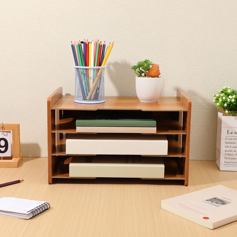 1Set File Organizer Wood Desk Modern Design for Office Home Workspace 35.4x9.8x8.7in