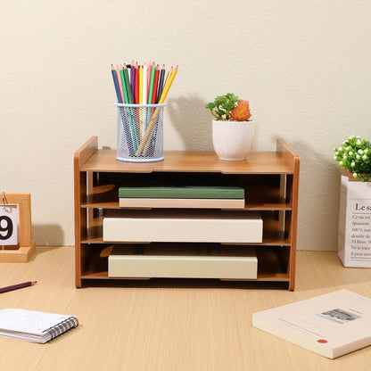 1Set File Organizer Wood Desk Modern Design for Office Home Workspace 35.4x9.8x8.7in