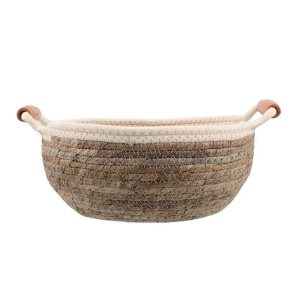 Round Wicker Handle Basket Straw 1Set 11In