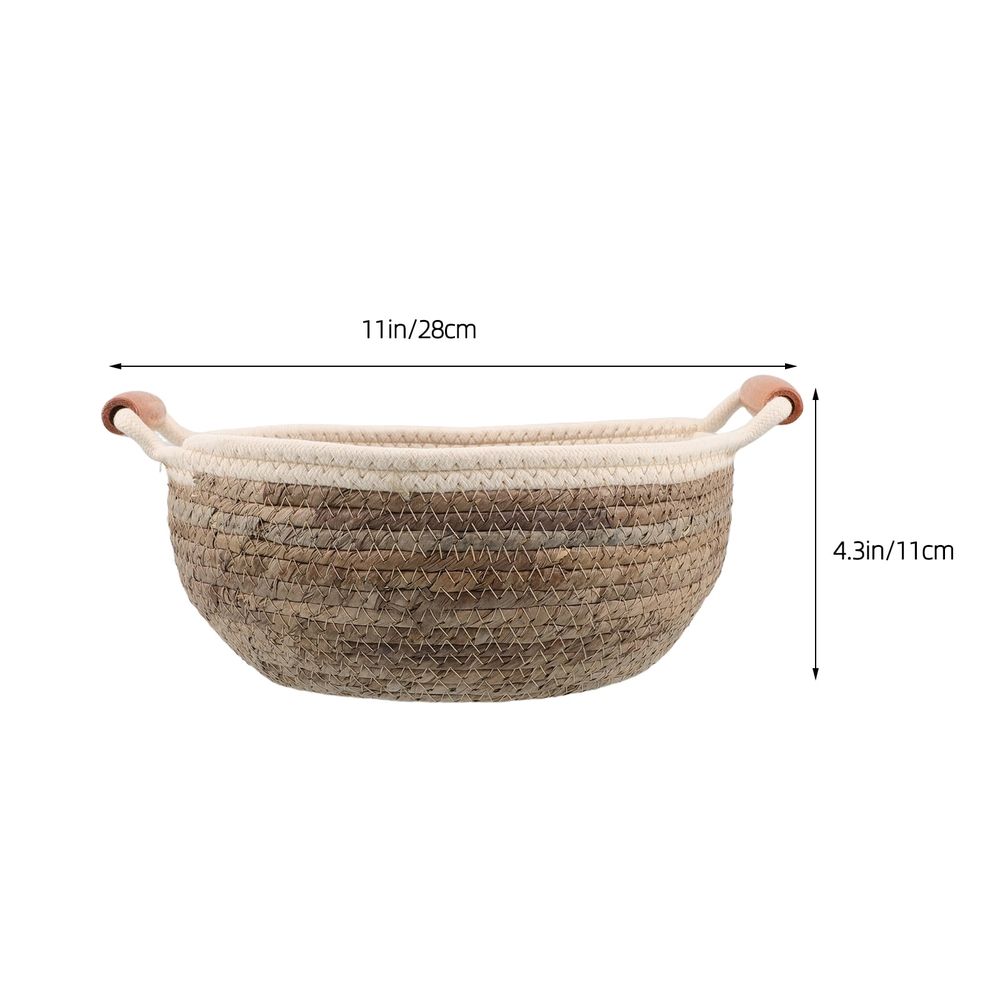 Round Wicker Handle Basket Straw 1Set 11In