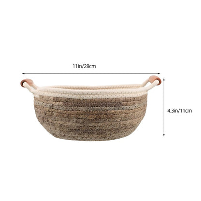Round Wicker Handle Basket Straw 1Set 11In