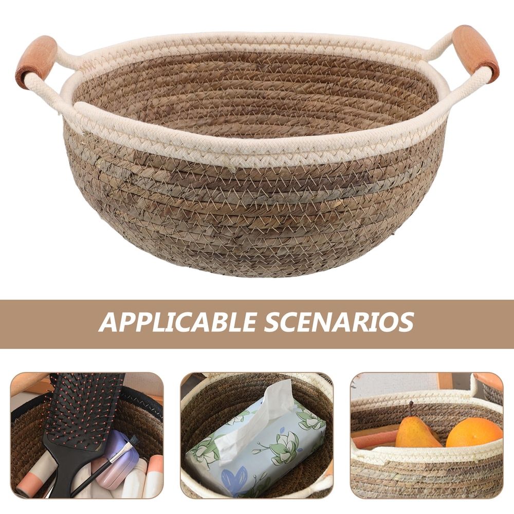 Round Wicker Handle Basket Straw 1Set 11In