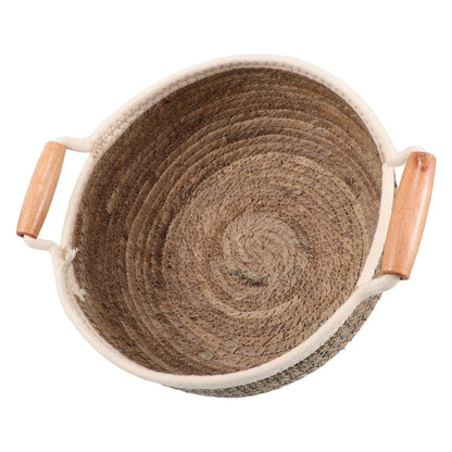 Round Wicker Handle Basket Straw 1Set 11In