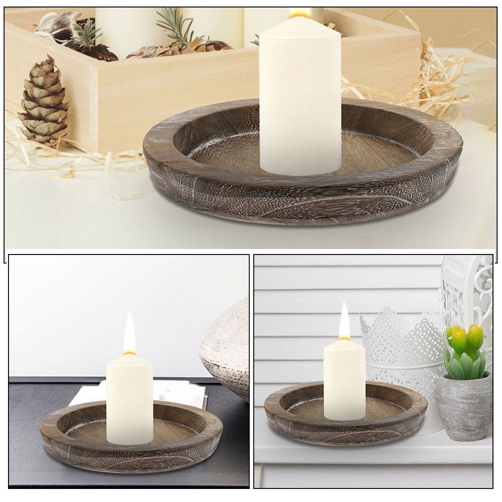 Wood Tray Coffee Round Decorative Plate for Holding Rustic Home Decor