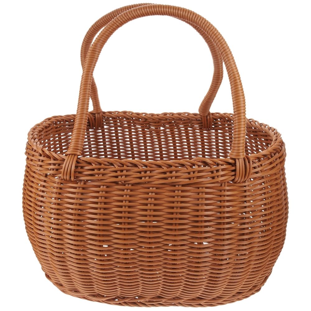 Rustic Hand Woven Basket Brown Plastic Picnic Basket with Handle for Outdoor Use