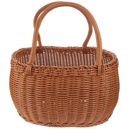 Rustic Hand Woven Basket Brown Plastic Picnic Basket with Handle for Outdoor Use