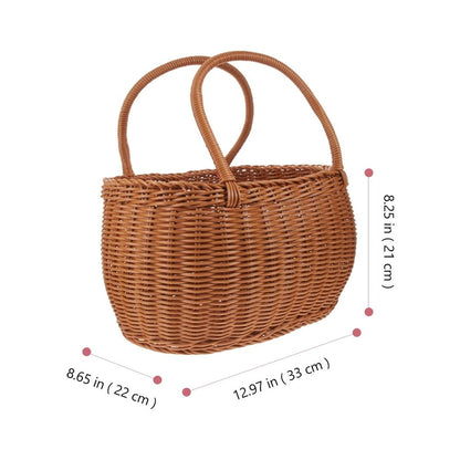 Rustic Hand Woven Basket Brown Plastic Picnic Basket with Handle for Outdoor Use