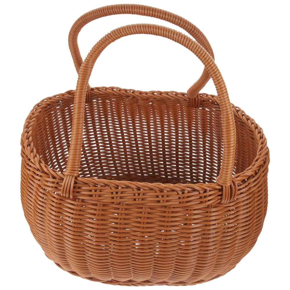 Rustic Hand Woven Basket Brown Plastic Picnic Basket with Handle for Outdoor Use