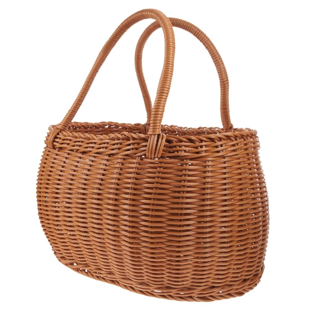 Rustic Hand Woven Basket Brown Plastic Picnic Basket with Handle for Outdoor Use