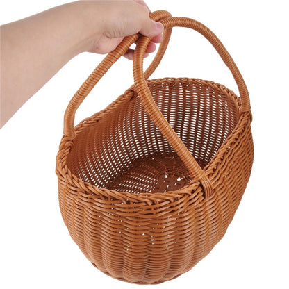 Rustic Hand Woven Basket Brown Plastic Picnic Basket with Handle for Outdoor Use