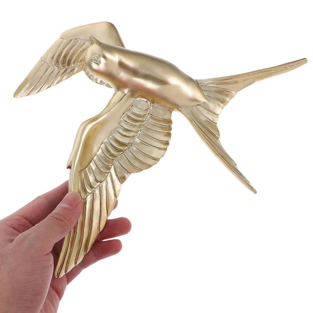 Golden Resin Bird Wall Sculpture Realistic 3D Hanging Pendant Home Decor