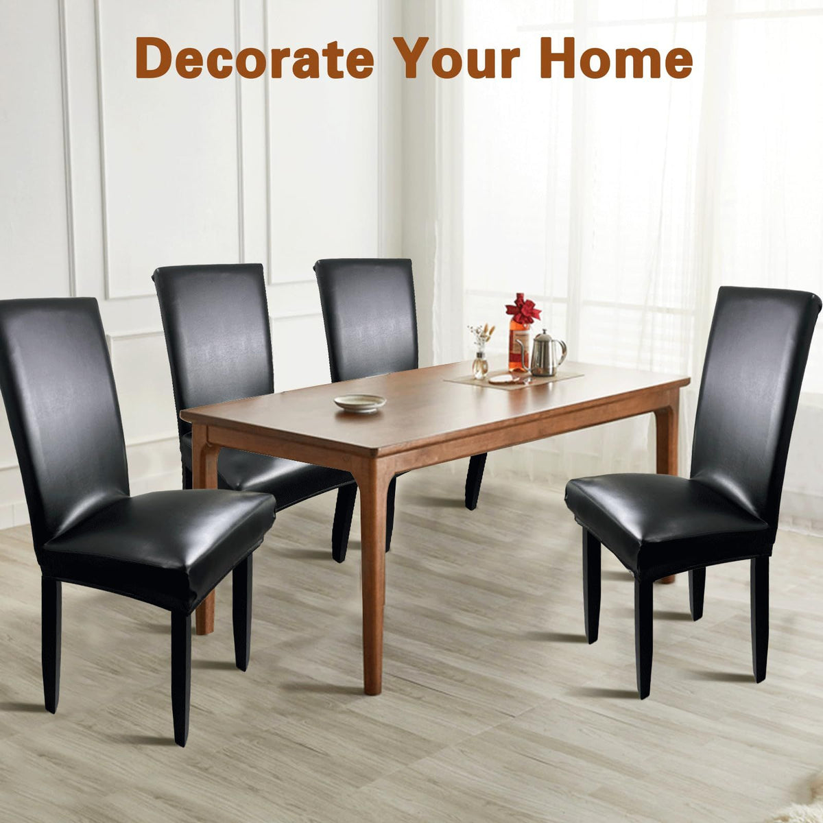 Chair Covers for Dining Chairs Set of 4, Super Stretch Waterproof Kitchen Chair Covers Thickened Washable Dining Chair Slipcovers Black Chair Seat Covers for Dining/Kitchen/Banquet