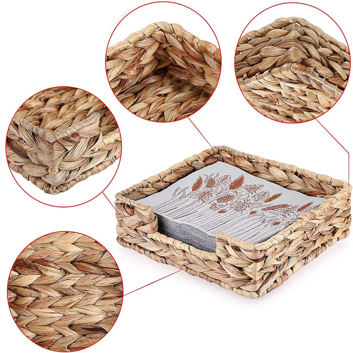 Water Hyacinth Guest Towel Holder for Bathroom, Wicker Napkins Baskets for Dinning Room, Rattan Napkin Holders for Tables,  1 Pack（Square 18 * 18 * 7cm）