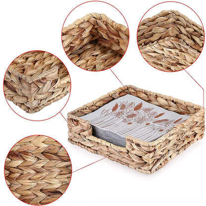 Water Hyacinth Guest Towel Holder for Bathroom, Wicker Napkins Baskets for Dinning Room, Rattan Napkin Holders for Tables,  1 Pack（Square 18 * 18 * 7cm）