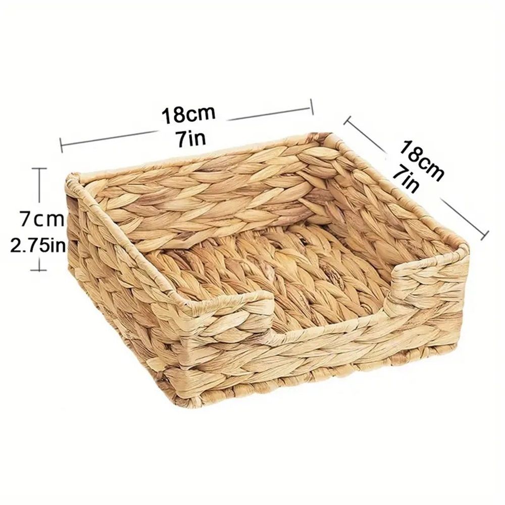 Water Hyacinth Guest Towel Holder for Bathroom, Wicker Napkins Baskets for Dinning Room, Rattan Napkin Holders for Tables,  1 Pack（Square 18 * 18 * 7cm）
