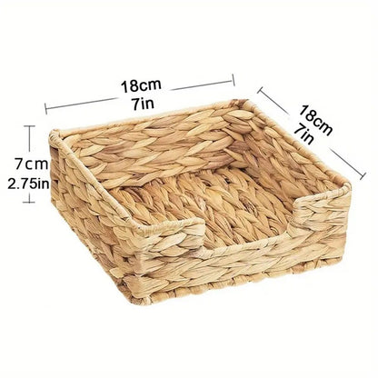Water Hyacinth Guest Towel Holder for Bathroom, Wicker Napkins Baskets for Dinning Room, Rattan Napkin Holders for Tables,  1 Pack（Square 18 * 18 * 7cm）