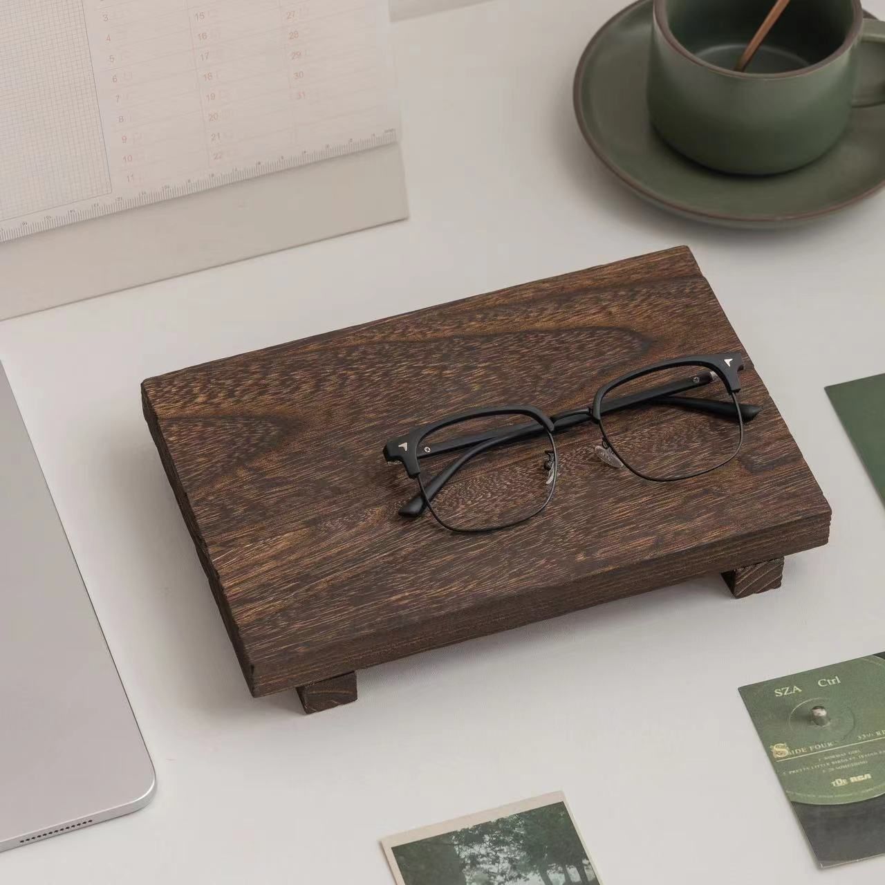 Wooden square storage rack desktop figurine display storage rack display board desktop photography decoration storage board（dark brown）