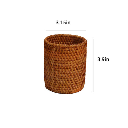 Handmade Rattan Pencil Holder, Cone Makeup Brush Holder, Table Décor Organizer Cups for Stationery, Cosmetic Brushes, Flower Vase, Brown, (8*10CM)