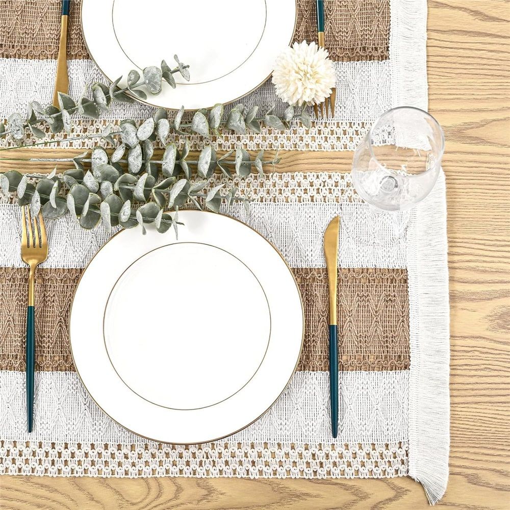 Placemats Set of 4, Table Decor and Farmhouse Style Placemats Cotton hemp , for Dining Table, Caramel