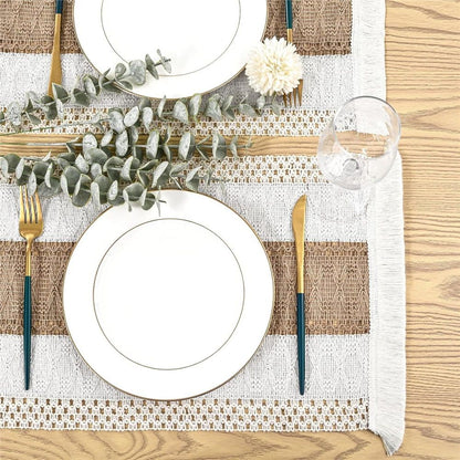 Placemats Set of 4, Table Decor and Farmhouse Style Placemats Cotton hemp , for Dining Table, Caramel