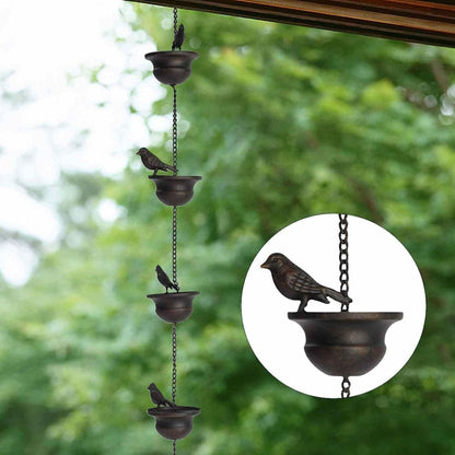 Metal Bird Rain Chain for Gutters, Rust-Resistant Outdoor Rain Catcher with Hanging Gutter Adapter, Perfect for Heavy Rain, Indoor/Outdoor Decoration, Dark Bronze Finish