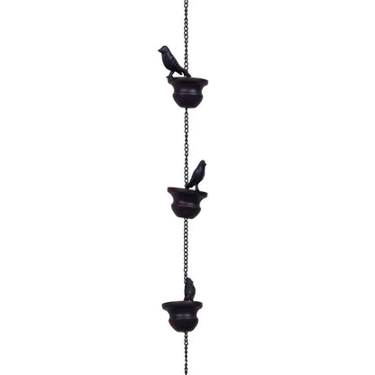 Metal Bird Rain Chain for Gutters, Rust-Resistant Outdoor Rain Catcher with Hanging Gutter Adapter, Perfect for Heavy Rain, Indoor/Outdoor Decoration, Dark Bronze Finish