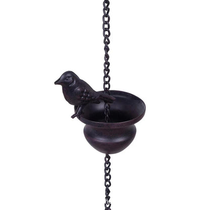 Metal Bird Rain Chain for Gutters, Rust-Resistant Outdoor Rain Catcher with Hanging Gutter Adapter, Perfect for Heavy Rain, Indoor/Outdoor Decoration, Dark Bronze Finish