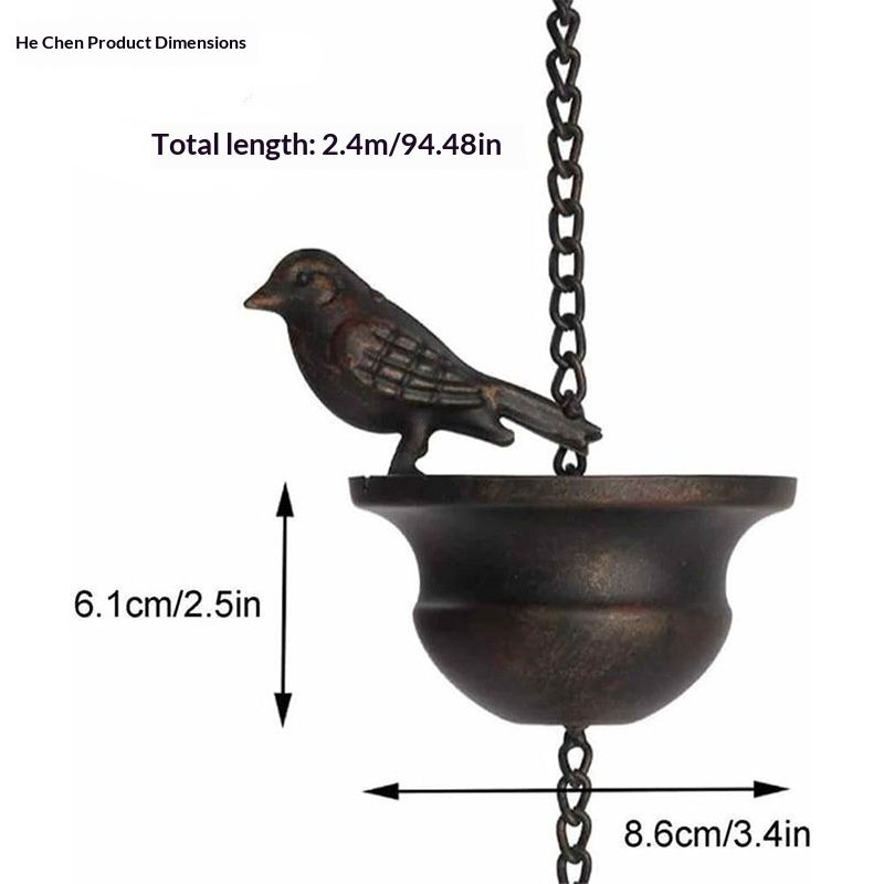 Metal Bird Rain Chain for Gutters, Rust-Resistant Outdoor Rain Catcher with Hanging Gutter Adapter, Perfect for Heavy Rain, Indoor/Outdoor Decoration, Dark Bronze Finish