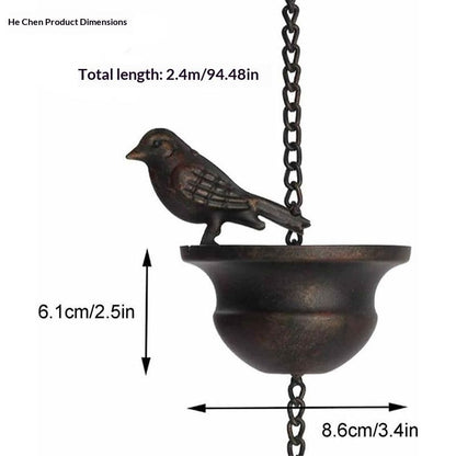 Metal Bird Rain Chain for Gutters, Rust-Resistant Outdoor Rain Catcher with Hanging Gutter Adapter, Perfect for Heavy Rain, Indoor/Outdoor Decoration, Dark Bronze Finish