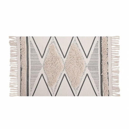 Boho Bathroom Rug   Hand Woven Cotton Tufted Chic Diamond Print Tassels Throw Rugs Door Mat Indoor Area Rugs for Bedroom, Living Room, Laundry Room（60*90cm）