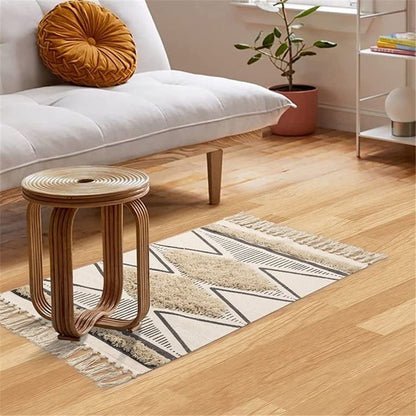 Boho Bathroom Rug   Hand Woven Cotton Tufted Chic Diamond Print Tassels Throw Rugs Door Mat Indoor Area Rugs for Bedroom, Living Room, Laundry Room（60*90cm）