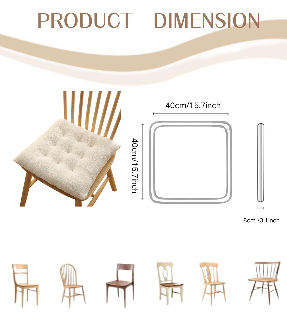Autumn and winter thick chair cushions, plush cushions, dining chair cushions, office student cushions, chair cushions, winter fart cushions (white, 40*40cm)