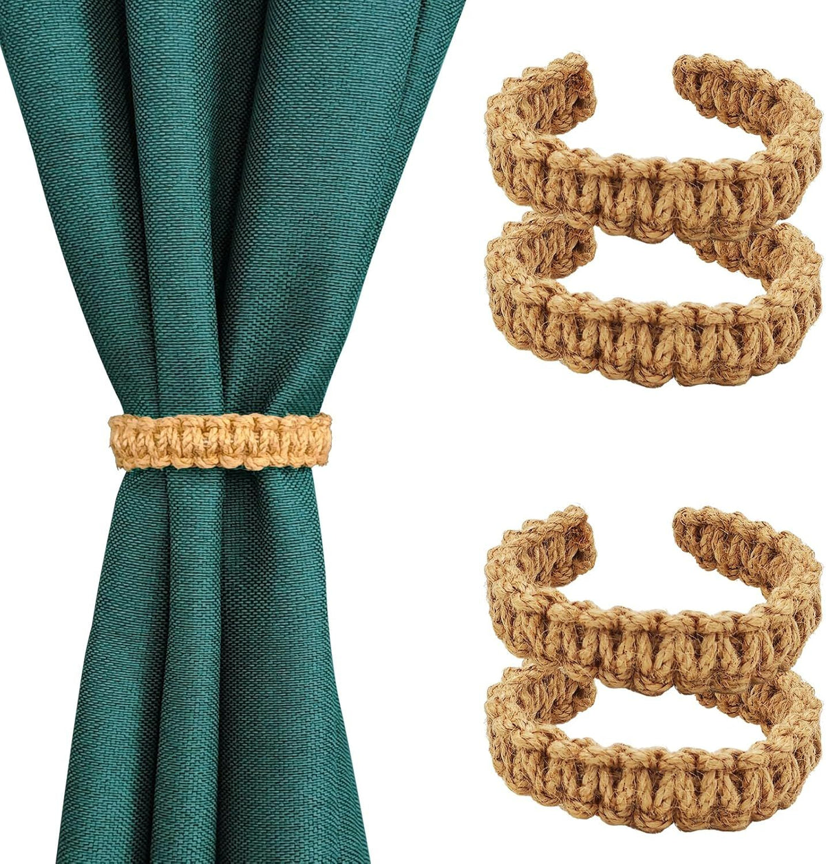 4pcs Curtain Tiebacks Curtain Ties Braided Curtain tie Backs Handmade Curtains tiebacks Curtain Holder Tie Backs for Curtains Rustic Style Curtain holdbacks（brown hemp rope）