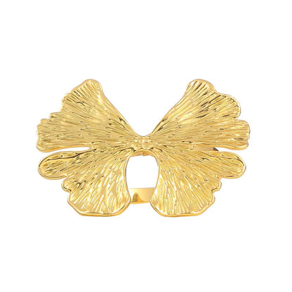 Fall Napkin Rings Set of 6, Ginkgo Leaf Bow Napkins Holders Rings for Holiday Party Dinner Wedding Banquet Dinning Table Settings - Gold