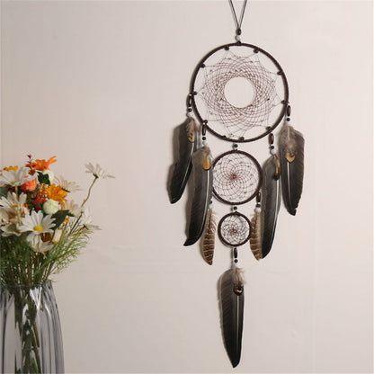 Brown  Large  Wall Decor Handmade Feather  Wall Hanging Ornament for Bedroom Living Room Home Decor