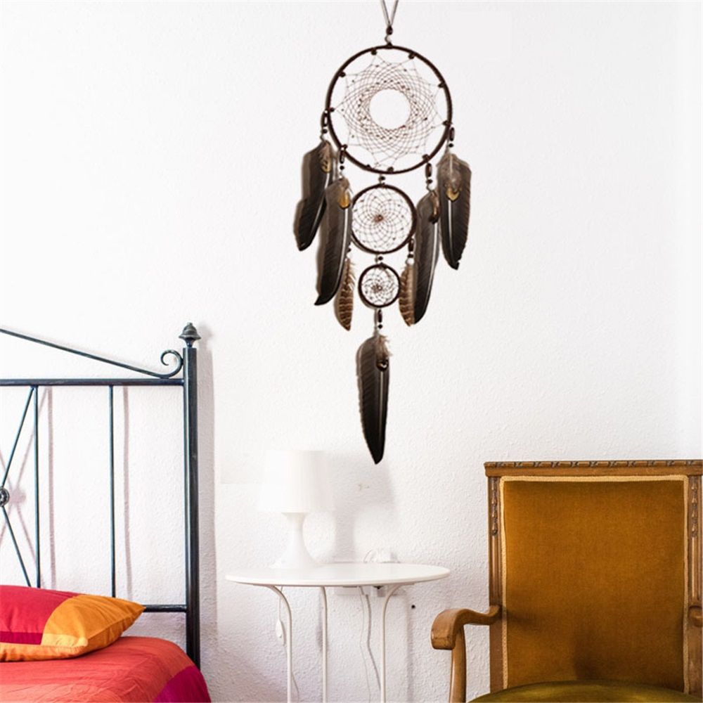 Brown  Large  Wall Decor Handmade Feather  Wall Hanging Ornament for Bedroom Living Room Home Decor