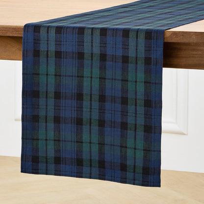 Linen Table Runner 72 Inches Long - 100% Pure Linen Blackwatch Blue and Green Plaid Table Runner 14 x 72 Inch for Dresser, Dining, Xmas, Christmas, Holiday