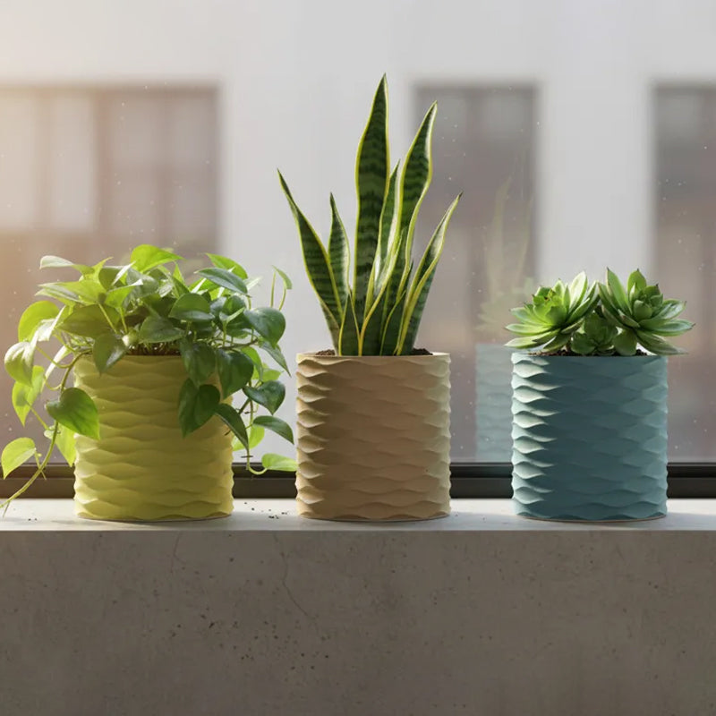 3D Printed Modern Wave Flower Pot - Water-Storing Rotating Base, Flesh Color, Single Piece