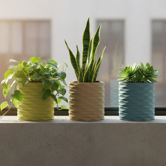 3D Printed Modern Wave Flower Pot - Water-Storing Rotating Base, Flesh Color, Single Piece