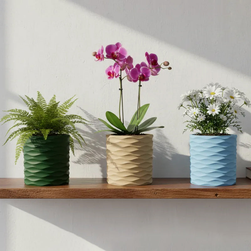 3D Printed Modern Wave Flower Pot - Water-Storing Rotating Base, Flesh Color, Single Piece