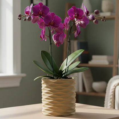 3D Printed Modern Wave Flower Pot - Water-Storing Rotating Base, Flesh Color, Single Piece