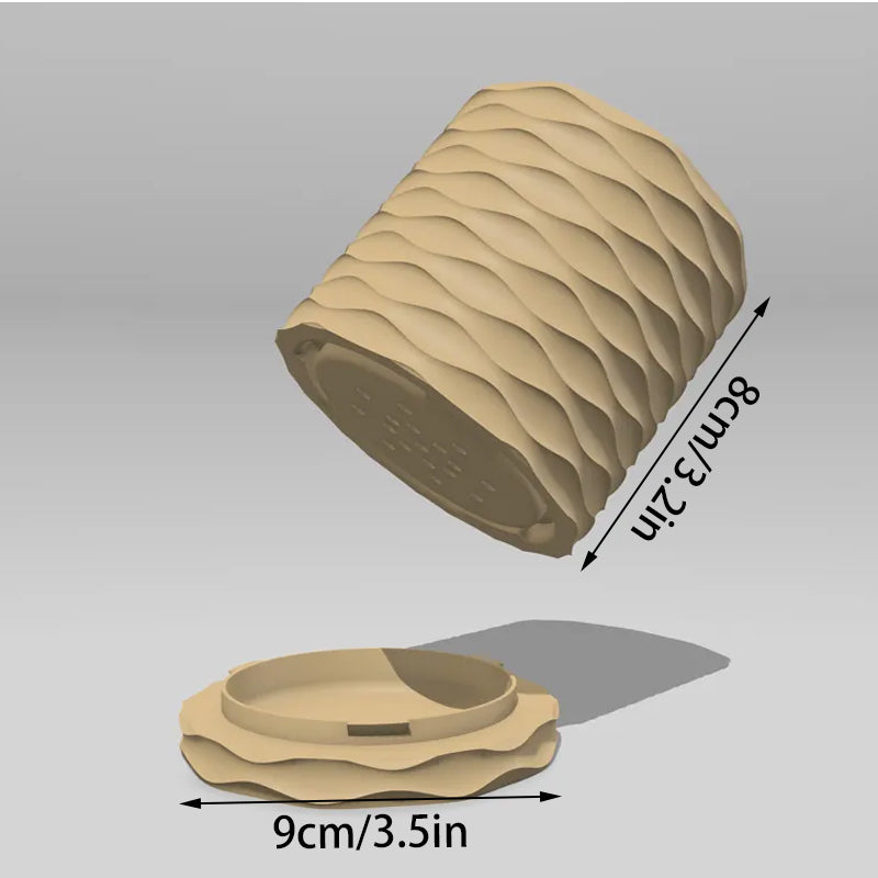 3D Printed Modern Wave Flower Pot - Water-Storing Rotating Base, Flesh Color, Single Piece