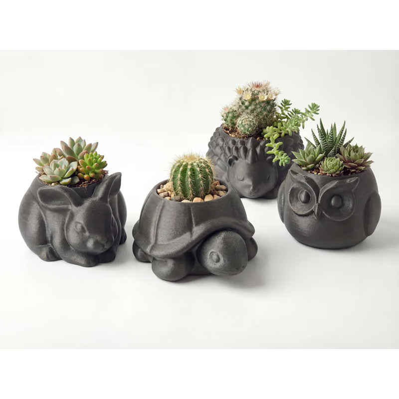 3D printed animal flower pots suitable for home and garden. Gray owl single piece.