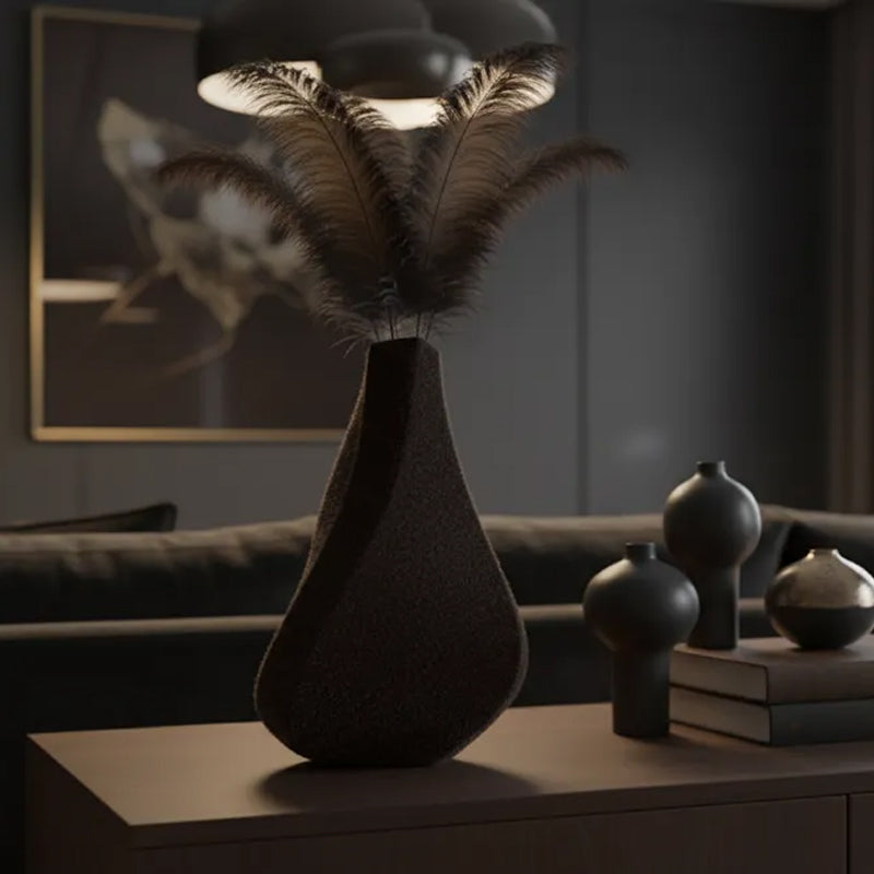 3D-printed sculpture of a contemplative vase,black