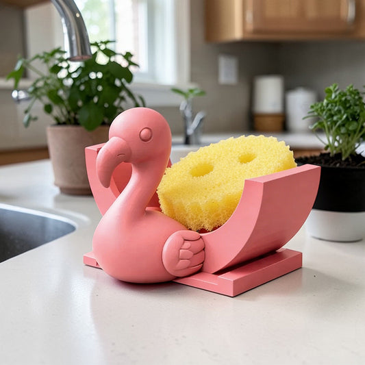 3D Printed Flamingo Sponge Stand with Draining Function, Pinkfunction