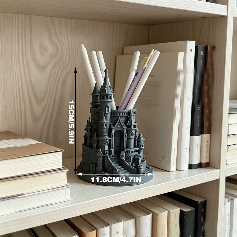 3D Printed Pen Castle Desktop Organizer, Black