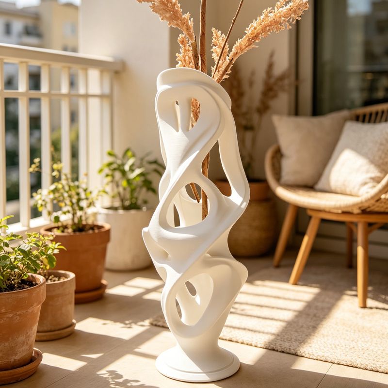 3D-printed vases: Unique and personalized items to decorate dining tables. White.